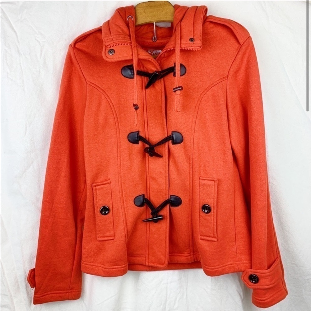 Sebby Orange Pea Coat Hooded Jacket - Picture 2 of 5